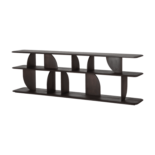 10507 Geometric console varnished teak dark brown side cut HQ